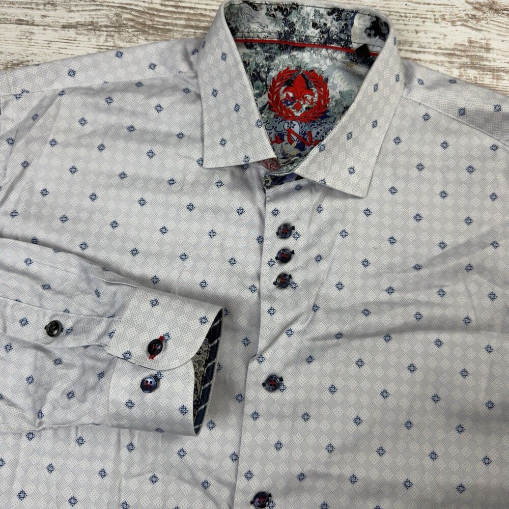 Au Noir Neumann Mens 5 XL Designer Dress Shirt Light Gray Geometric Long Sleeve